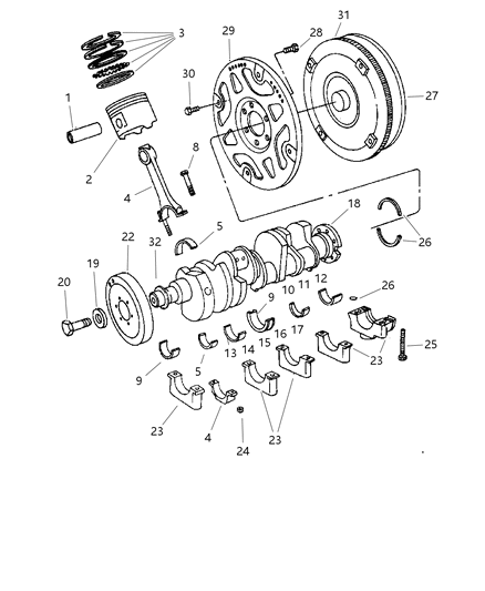 1999 Dodge Ram Wagon Crankshaft , Piston & Torque Converter Diagram 5 - Thumbnail