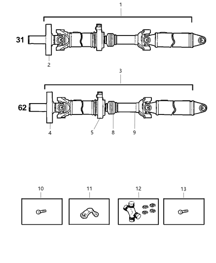 1999 Dodge Dakota Shaft Drive 2 Piece Diagram for 52105873AA