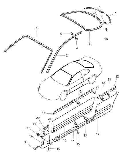 1999 Chrysler Sebring Upper Weatherstrip Grommet Diagram for MB888561