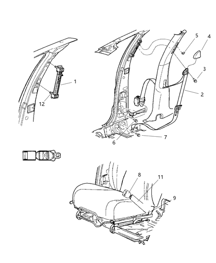 2005 Dodge Neon Seat Belt Front Outer Diagram for UP211L5AC