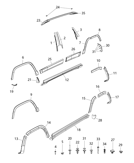 2020 Jeep Cherokee Door Trim Panel Retainer, Rear Diagram for 6509432AA