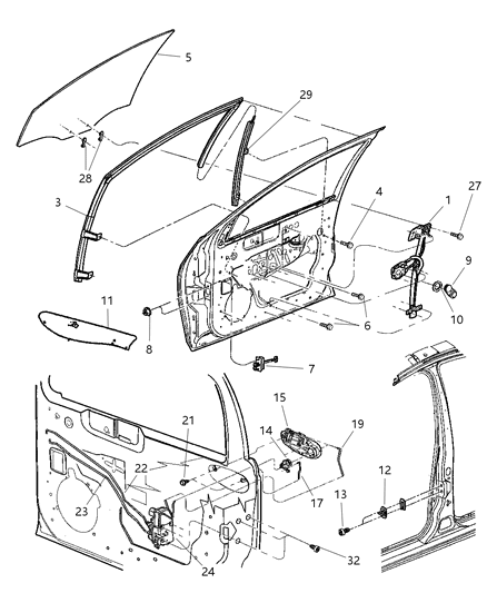 2002 Dodge Neon Regulator Front Door Window Diagram for 5008038AI