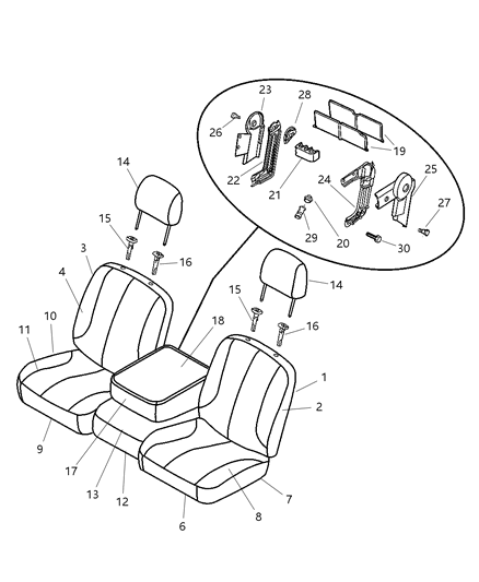 2002 Dodge Ram 1500 Center Cushion, Taupe, Front Diagram for WP261L5AA