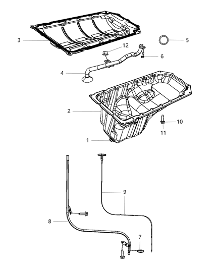2008 Dodge Magnum Engine Oil Pan , Engine Oil Level Indicator And Tube & Related Parts Diagram 4 - Thumbnail