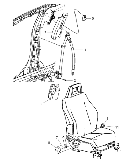 2007 Dodge Caliber Lap & Shoulder Belt, Gray, Front Passenger Side Diagram for YD68BD5AB