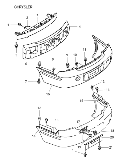 2001 Chrysler Sebring Bumper Cover Retainer Plate, Rear Driver Side Diagram for MR432899