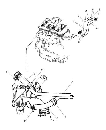2003 Dodge Neon Tube Heater Core Diagram for 4884145AA