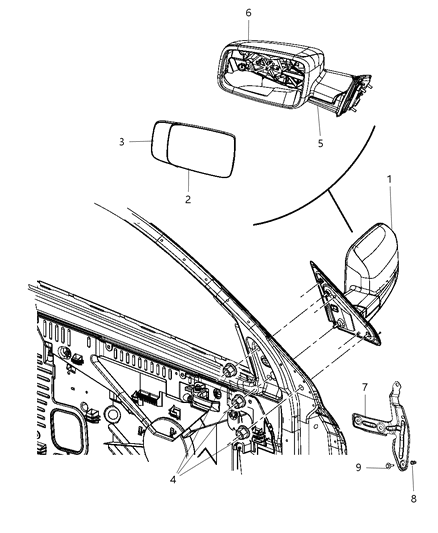 2012 Ram 2500 Mirror Outside Rearview Diagram for 68080093AD