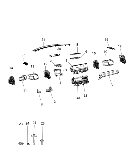 2019 Ram 1500 New Style Instrument Panel Trim (Upper) Diagram
