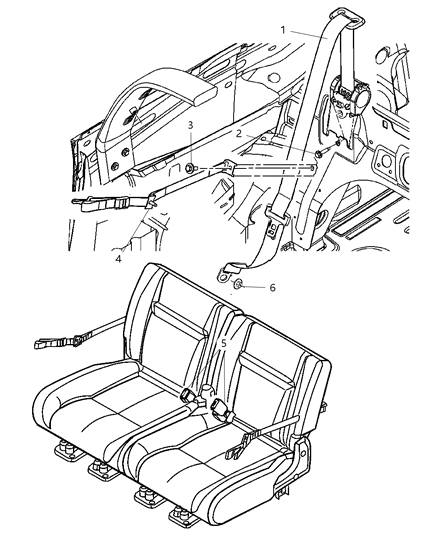 2008 Chrysler PT Cruiser Seat Belt Rear Diagram 1 - Thumbnail