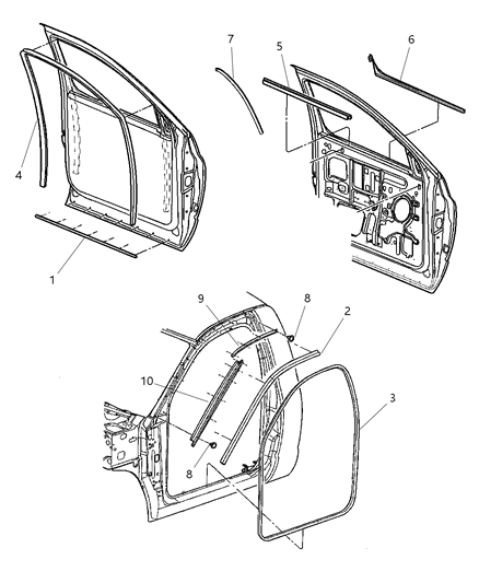 2009 Dodge Ram 3500 Cab Chassis Weatherstrips - Front Door Diagram 2 - Thumbnail
