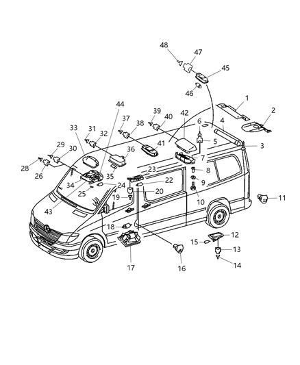2007 Dodge Sprinter 3500 Console Overhead, Front Diagram for 1RU08NCVAA