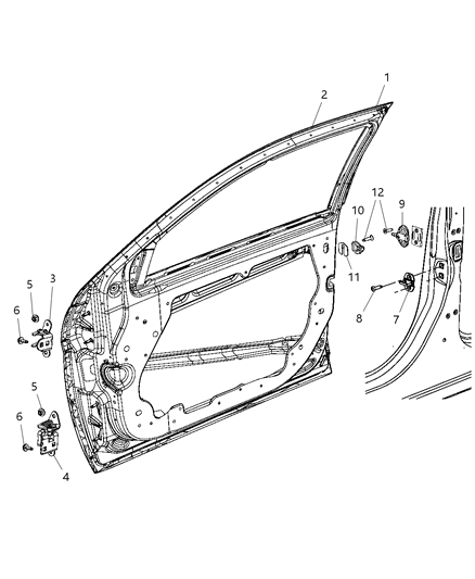 2012 Chrysler 200 Upper Hinge, Front Driver Side Diagram for 5155093AB