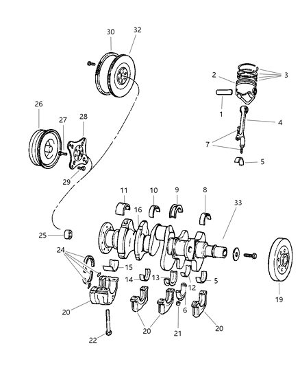 2000 Dodge Ram 1500 Regular Cab Crankshaft , Piston & Torque Converter Diagram 1 - Thumbnail