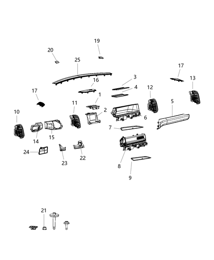 2019 Ram 3500 Pickup Instrument Panel, Upper Diagram