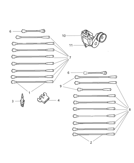 2001 Dodge Ram 1500 Quad & Club Cab Spark Plugs, Ignition Cables And Coils Diagram