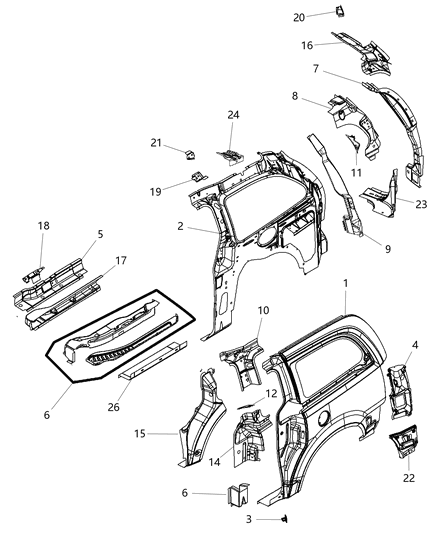 2010 Dodge Grand Caravan Baffle Body Seal Roof Rail Diagram for 5109522AB