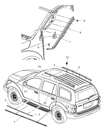 2009 Chrysler Aspen Belt Weatherstrip, Rear Outer Driver Side Diagram for 55364721AB