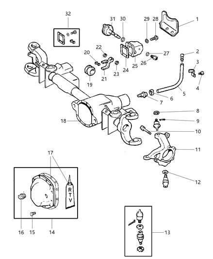 2002 Dodge Ram 2500 Quad & Club Cab Front Axle Housing Diagram