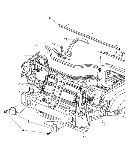 2006 Jeep Commander Radiator Upper Support Diagram