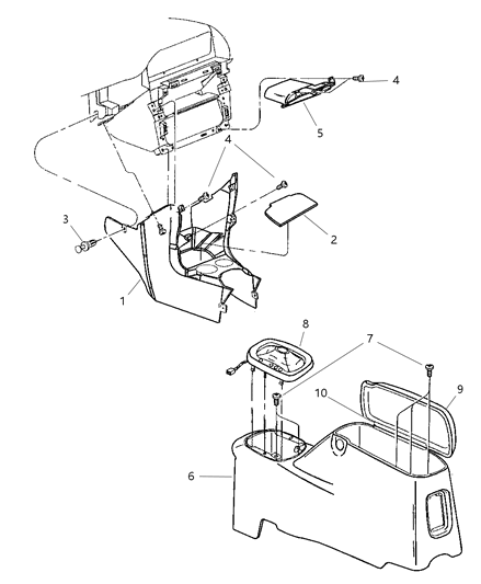 2000 Chrysler Sebring Convertible Console, Floor Diagram