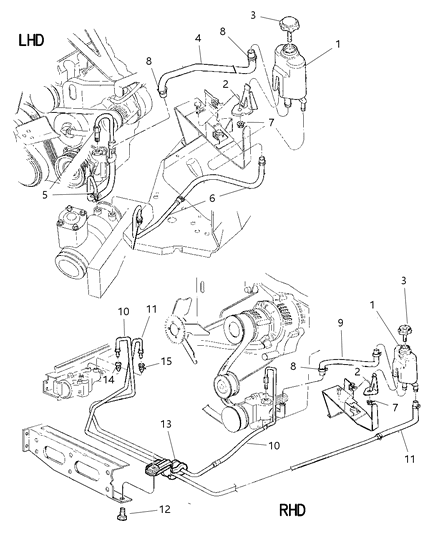 1999 Jeep Cherokee Power Steering Hoses And Reservoir Diagram 1 - Thumbnail