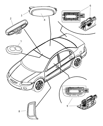2004 Chrysler Sebring Overhead Lamp, Beige Diagram for QE64TL2