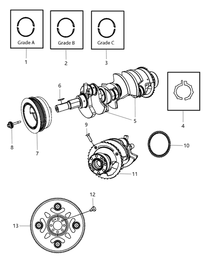 2012 Ram 1500 Crankshaft , Crankshaft Bearings , Damper And Flywheel Diagram 1 - Thumbnail