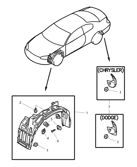 2001 Dodge Stratus Mud Guard, Rear Passenger Side Diagram for MR566296