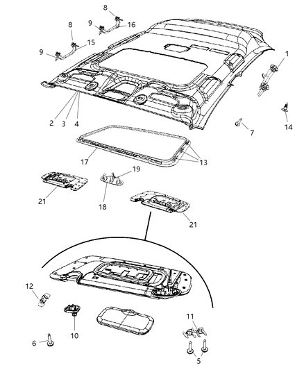 2008 Dodge Caliber Sunvisor, Passenger Side Diagram for 1DR32DW1AA