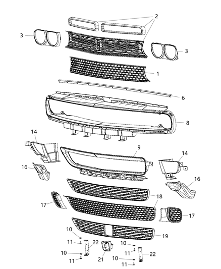 2016 Dodge Challenger Grille Radiator Diagram for 5LC47RXFAB