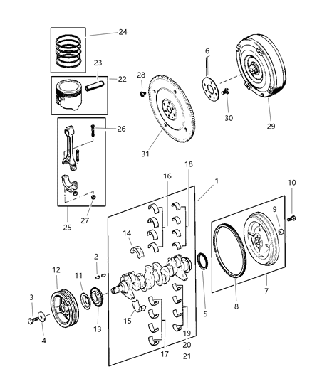 2002 Jeep Wrangler Crankshaft , Piston & Torque Converter Diagram 1 - Thumbnail