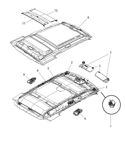 2009 Jeep Liberty Sunvisor, Passenger Side Diagram for 1CQ84DW1AB