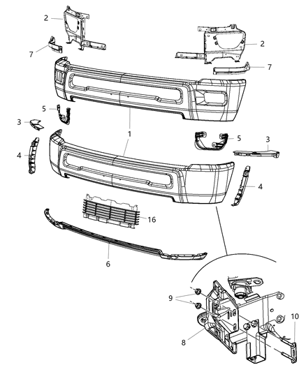 2018 Ram 3500 Pickup Bumper, Front Diagram
