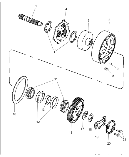 2000 Dodge Caravan Shaft - Output With Rear Carrier , Reverse Drum & Overrunning Clutch Diagram