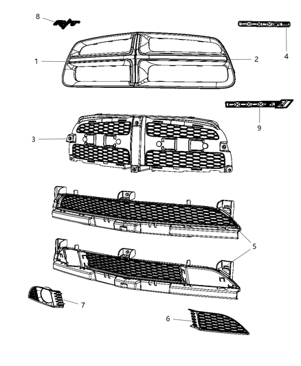 2012 Dodge Charger Grilles & Related Items Diagram 1 - Thumbnail