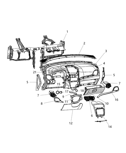 2012 Dodge Journey Instrument Panel of Interior Trim Diagram
