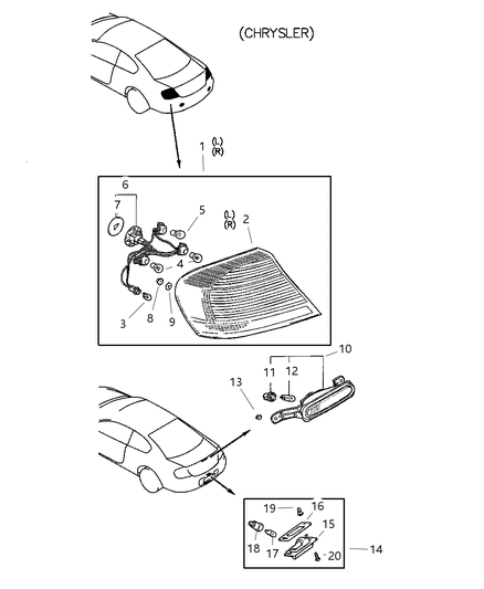 2004 Chrysler Sebring Tail Lamp Assembly, Rear Passenger Side Diagram for MN133290