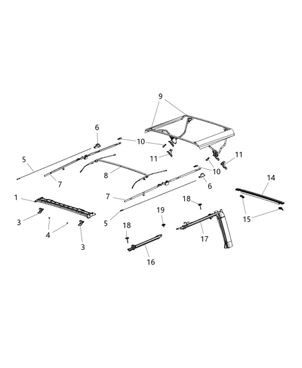 2018 Jeep Wrangler JK (Previous-generation) Soft Top Attaching Parts Diagram 2 - Thumbnail