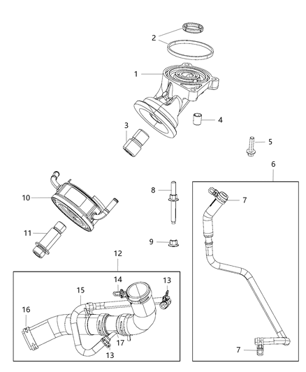 2017 Ram 1500 Engine Oil Filter & Housing & Adapter / Oil Cooler , Adapter & Hoses / Tubes Diagram 4 - Thumbnail
