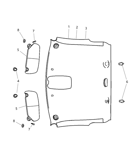 2007 Dodge Ram 3500 Pickup Headliner, Visors, Coat Hooks Diagram
