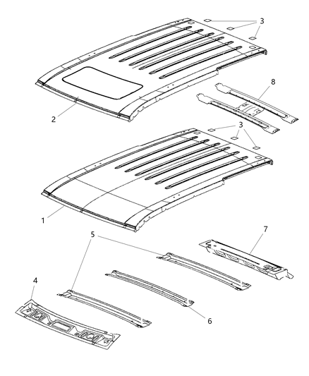 2012 Jeep Grand Cherokee Header Roof Upper Rear Required When Replacing Roof Panel Diagram for 68036319AA