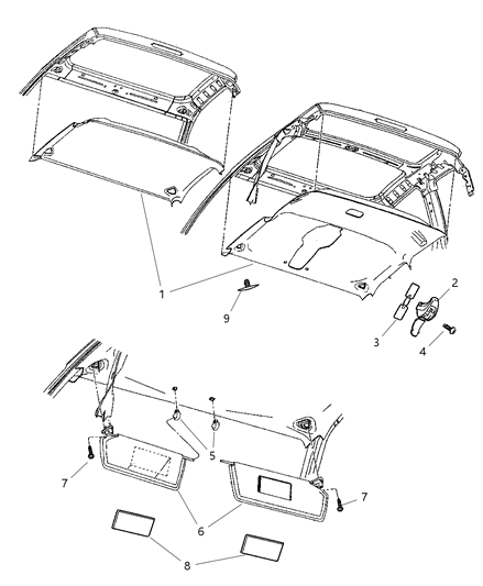 2001 Dodge Dakota Visor W/Mirror Diagram for 5GE13TL2AD