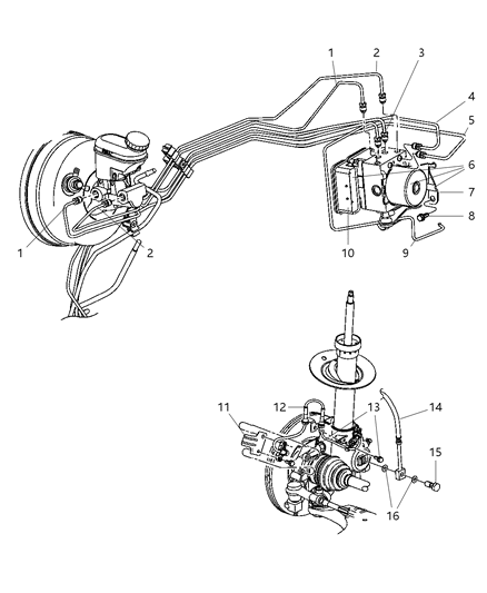 2006 Chrysler PT Cruiser Anti-Lock Brake Control Unit & Front Brake Lines & Hoses Diagram 2 - Thumbnail