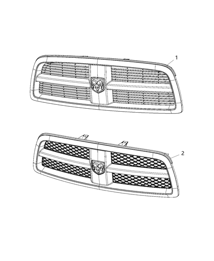 2009 Dodge Ram 1500 Grille Radiator Diagram for 1KX581V6AB