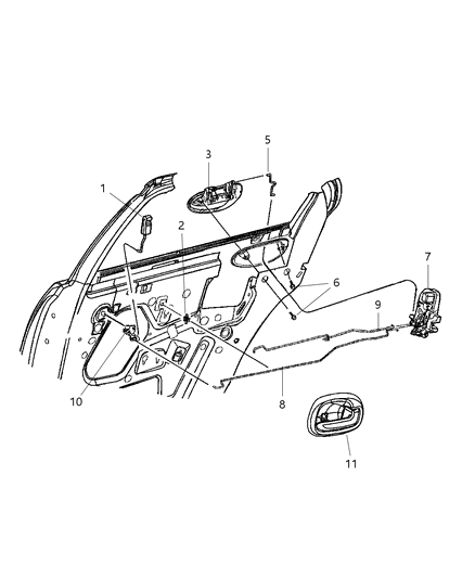 2004 Dodge Stratus Sedan Rear Door, Handle Latch Diagram