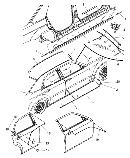 2008 Chrysler 300 Window Molding Retainer, Front Diagram for 5061472AA