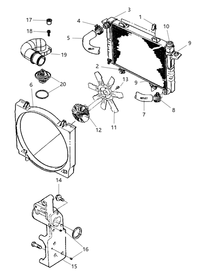 1999 Dodge Ram 2500 Regular Cab Radiator & Related Parts Diagram 1 - Thumbnail