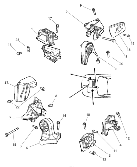 2001 Chrysler Sebring Sedan & Convertible Engine Mounts Diagram 3 - Thumbnail