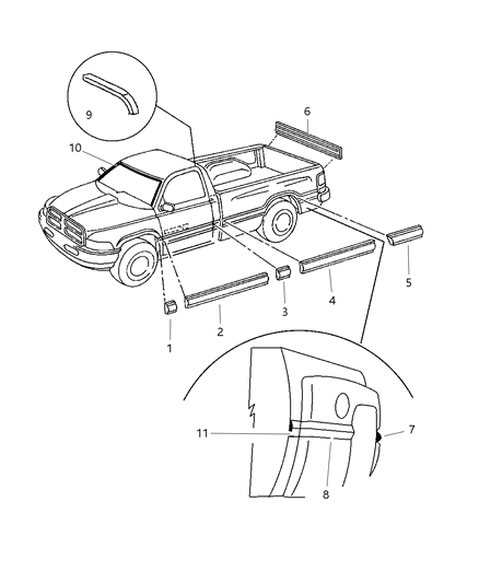 1997 Dodge Ram 3500 Body Side Molding Diagram for 55274894